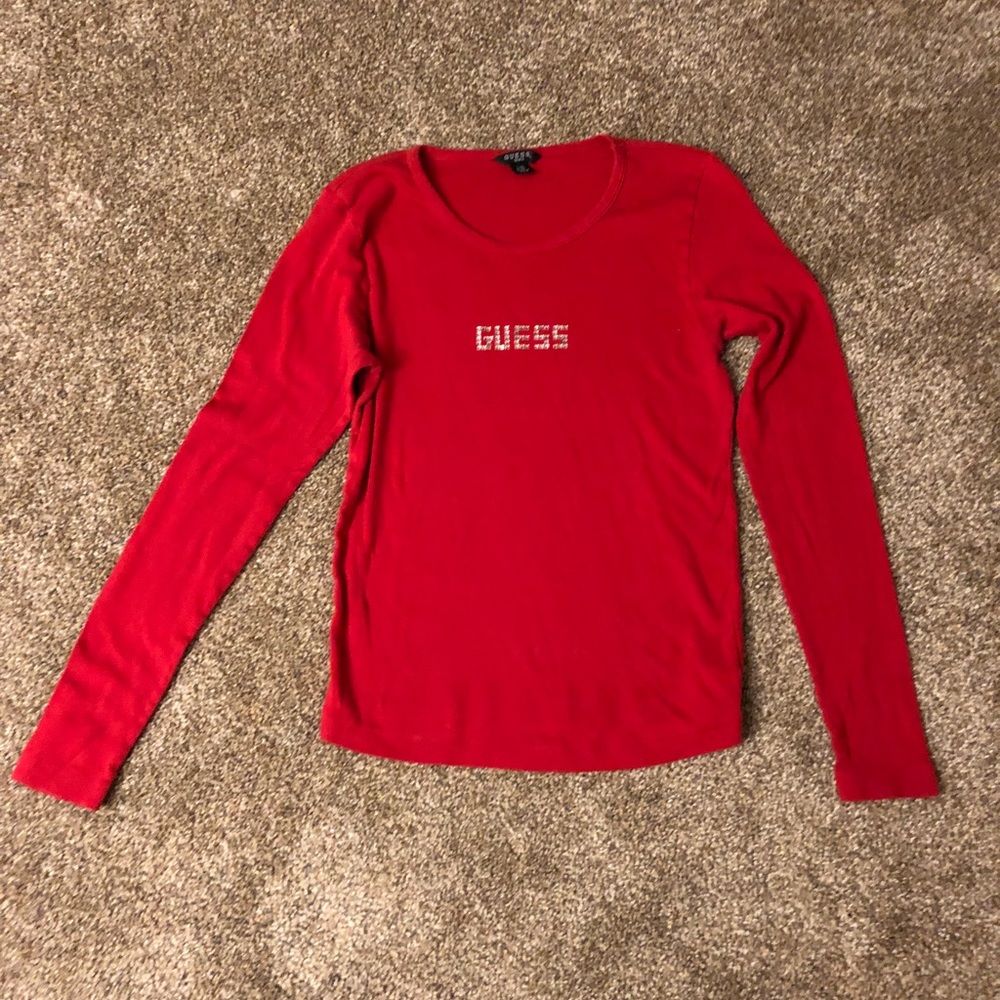 Guess jeans Red long sleeve Top Size L/XL